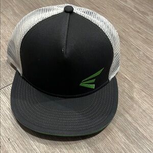 Black and White Trucker Hat with Green Logo